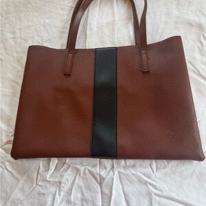 Vince Camuto Elegant Brown/Black Pebbled Leather Tote